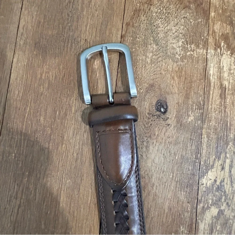 Brown Leather Center Braided Unbranded Belt‎